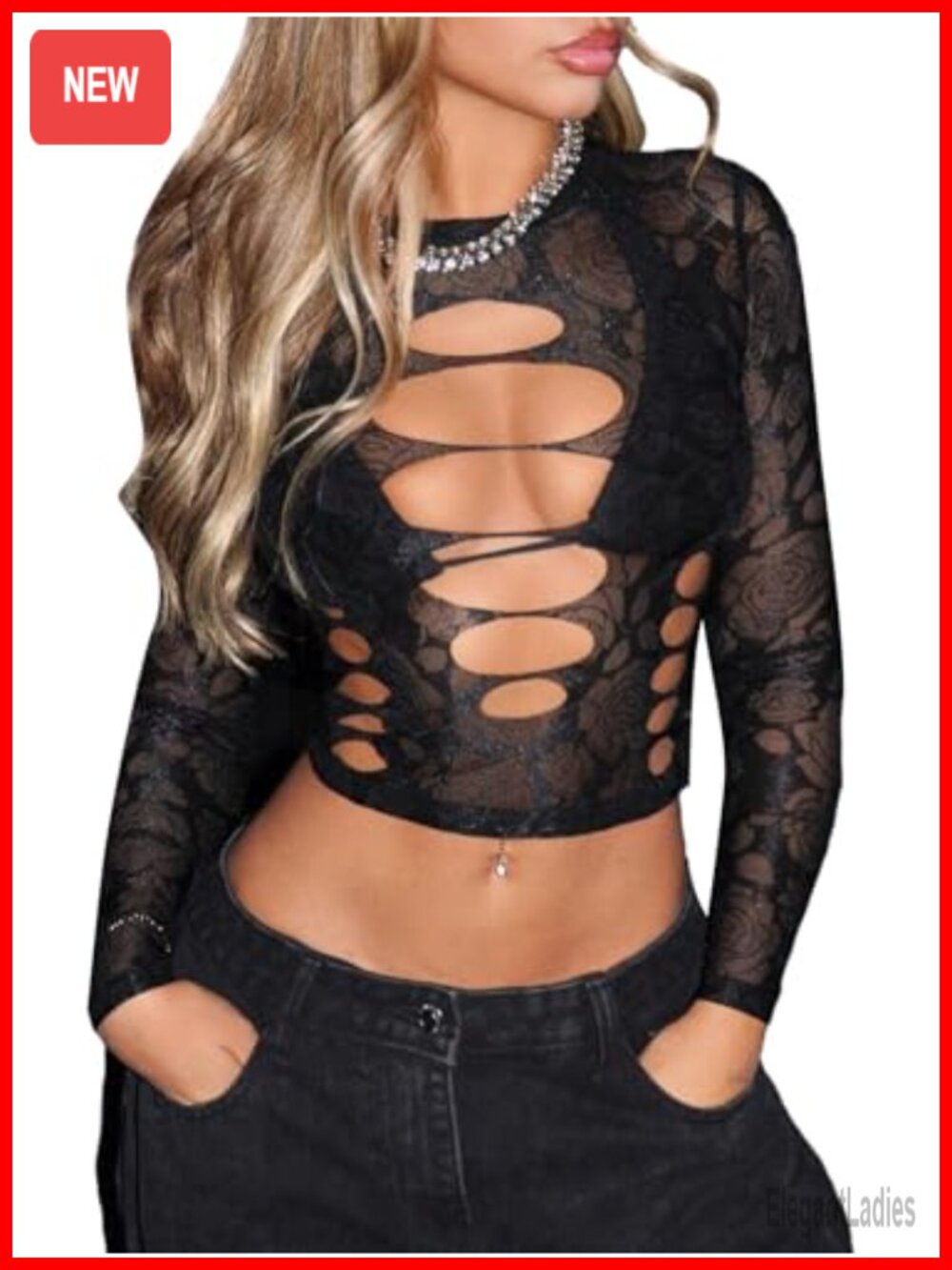 Sexy Sheer Mesh Crop Top Long Sleeve Cut Out Rave Party Tee